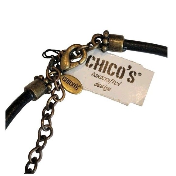 New Chico's Dragon On Faux Green Opal Pendant Brass Tone  LeatherNecklace 19" - Picture 5 of 5